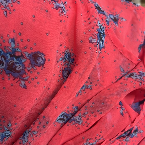 Daytrip Floral Sheer Mesh Nude Long Sleeve Blouse Size Medium Pink Blue #100 - Picture 9 of 9